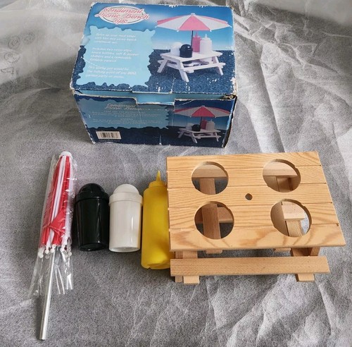 Wooden picnic table condiment - table,